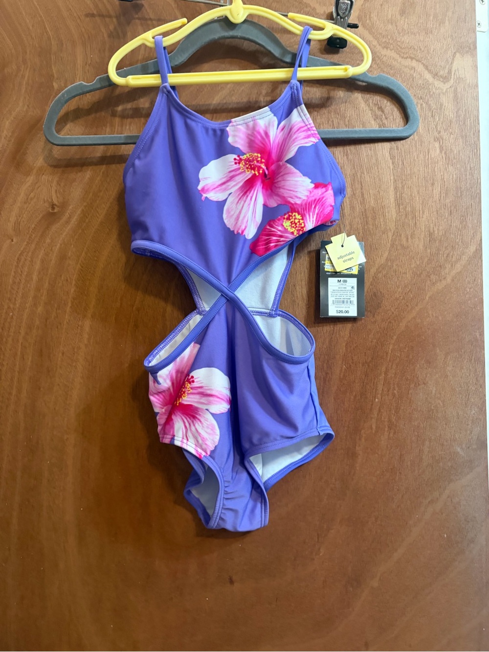 Art Class Purple One-Piece Swimsuit with Pink Floral Print NWT size 8